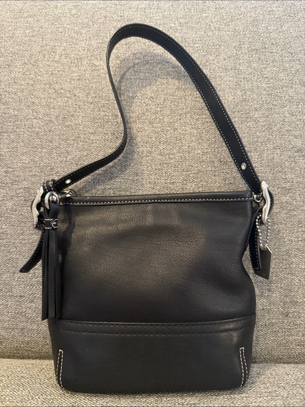 Coach Black Leather Shoulder Bag with Silver Hardware